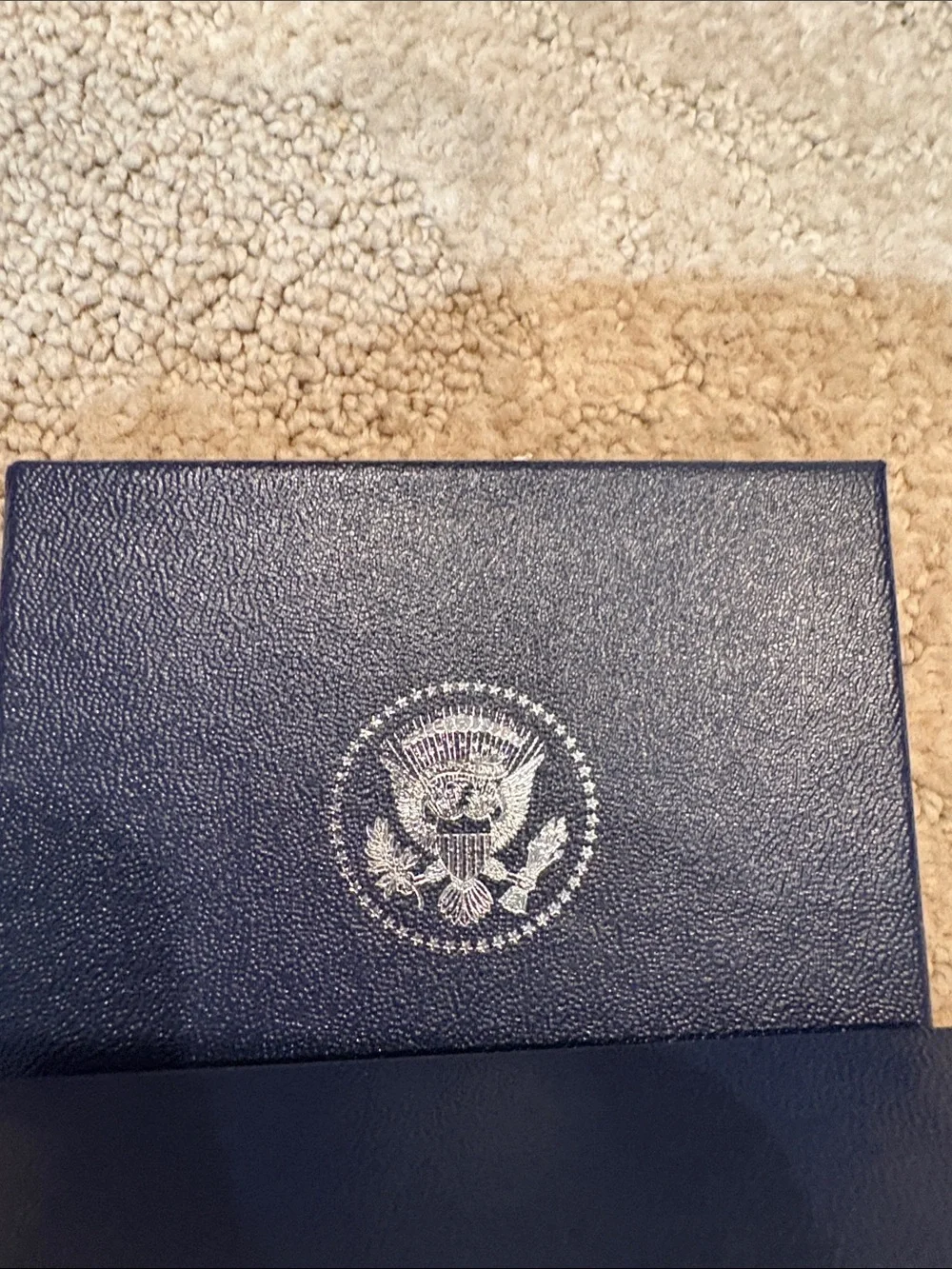 White House Oval Cufflinks in Silver and Navy Presentation Box